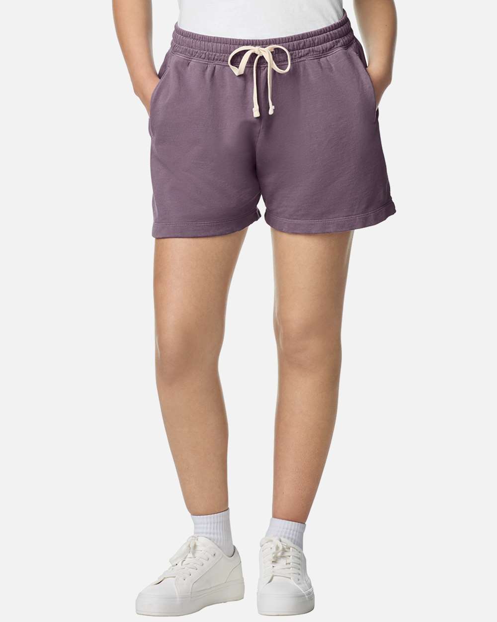 Model wearing Dusk Comfort Colors 1468L women's sweat shorts