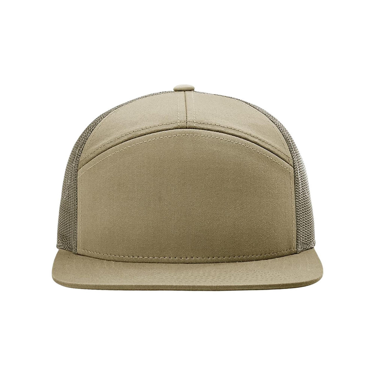Pale khaki loden green Richardson 168 seven-panel trucker hat
