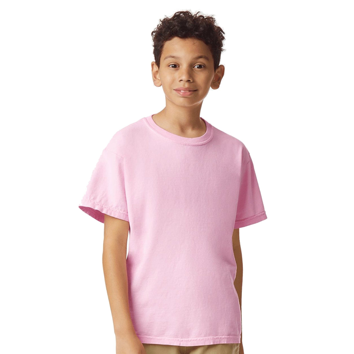 Youth model wearing Comfort Colors 9018 Youth Garment-Dyed Heavyweight T-Shirt - custom printing Tarpon Springs FL