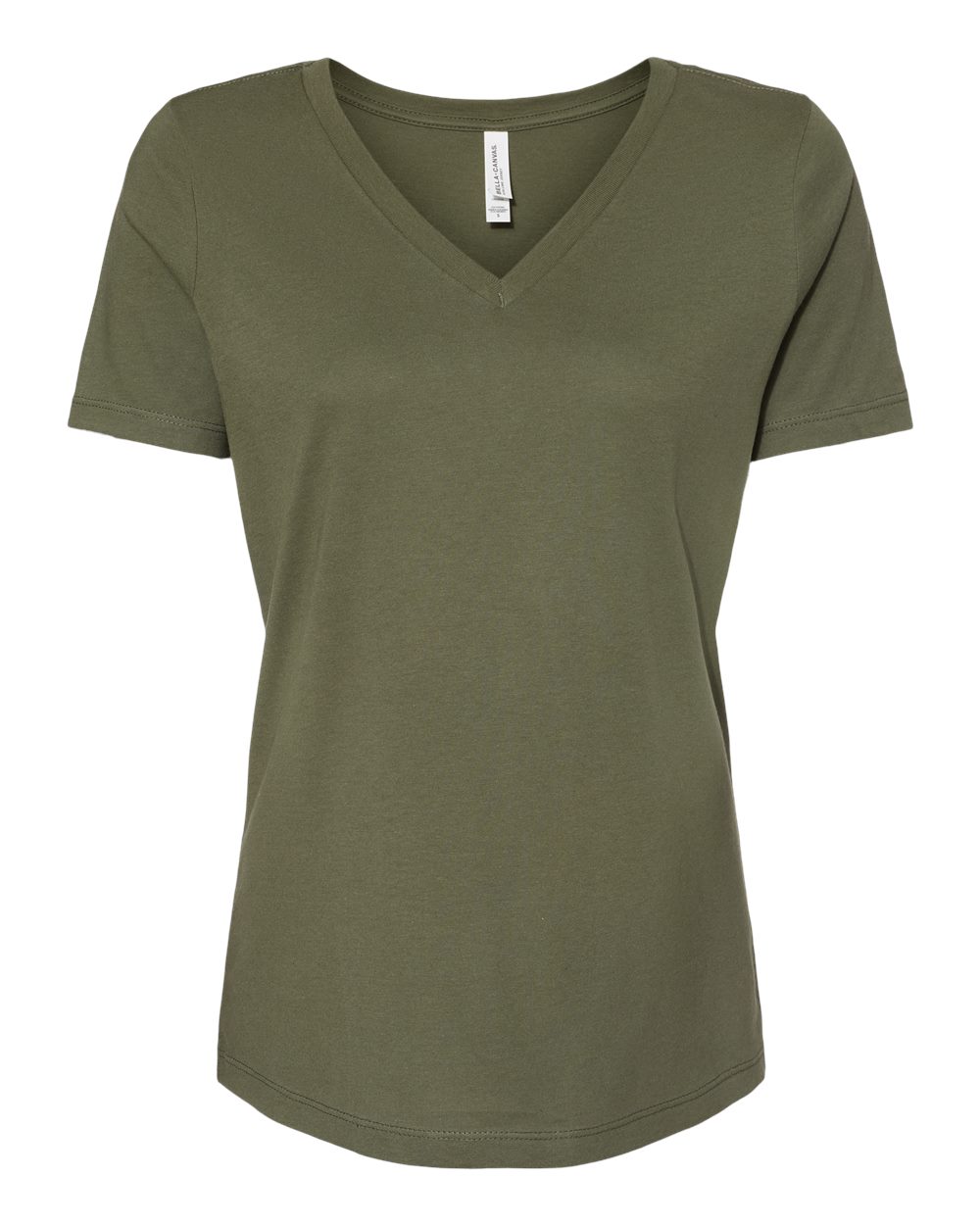 Military green BELLA+CANVAS 6405 women's relaxed V-neck t-shirt