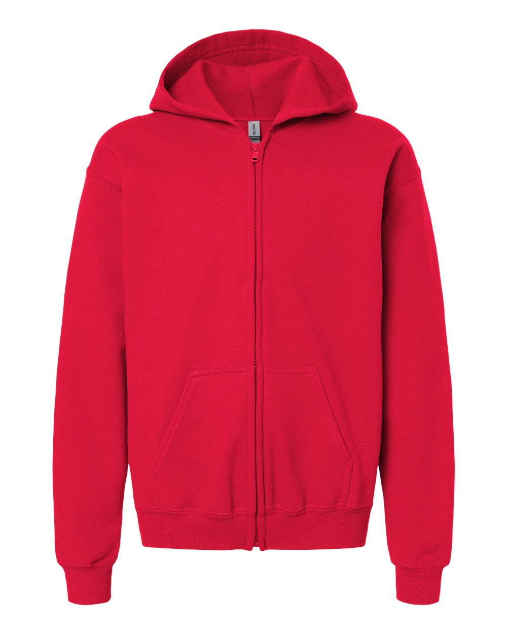 Red Gildan 18600B youth full-zip hoodie