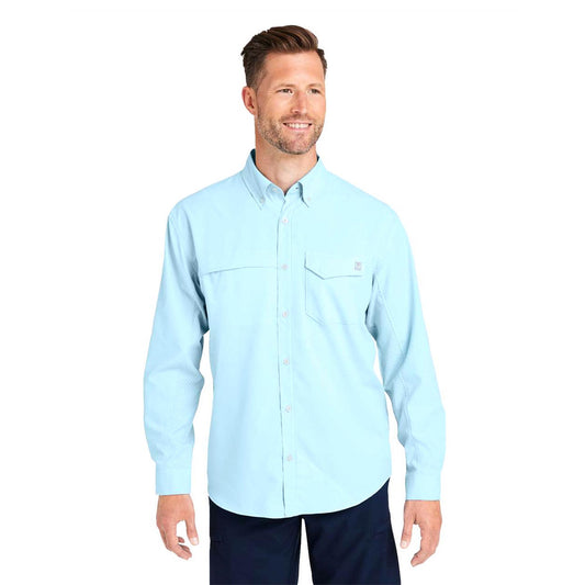 Crystal blue Huk Tide Point pocket fishing shirt