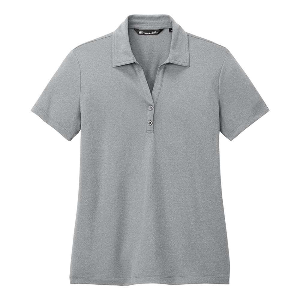 Quiet shade grey TravisMathew women's Coto polo, flat lay